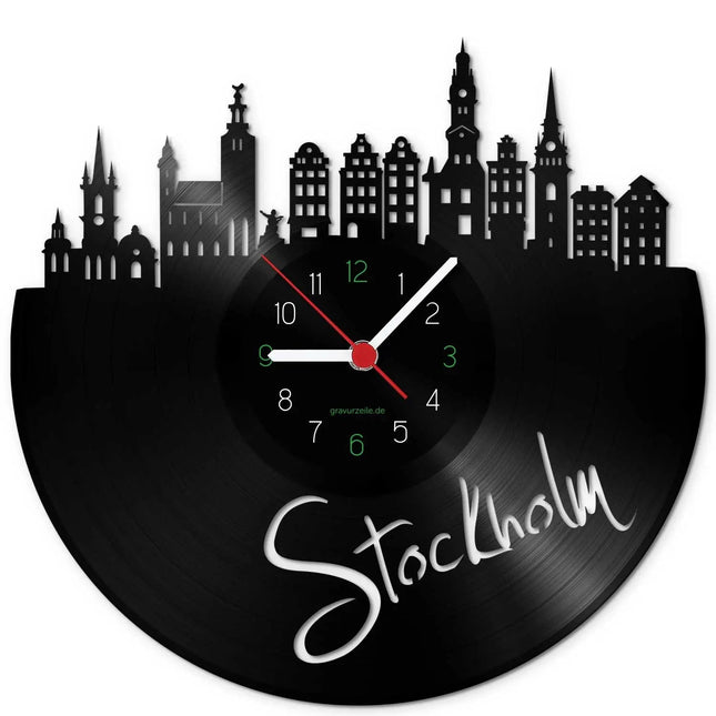 SEO. Wanduhr aus Vinyl Skyline Stockholm - Linkreich