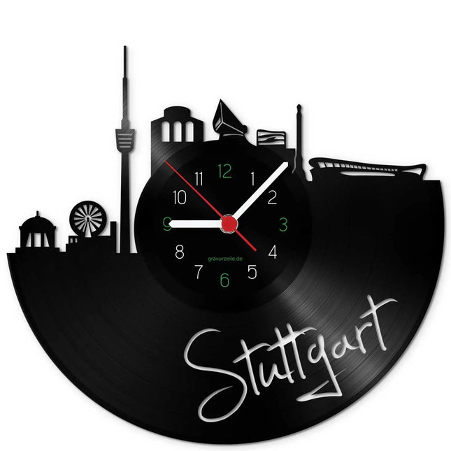 SEO. Wanduhr aus Vinyl Skyline Stuttgart - Linkreich