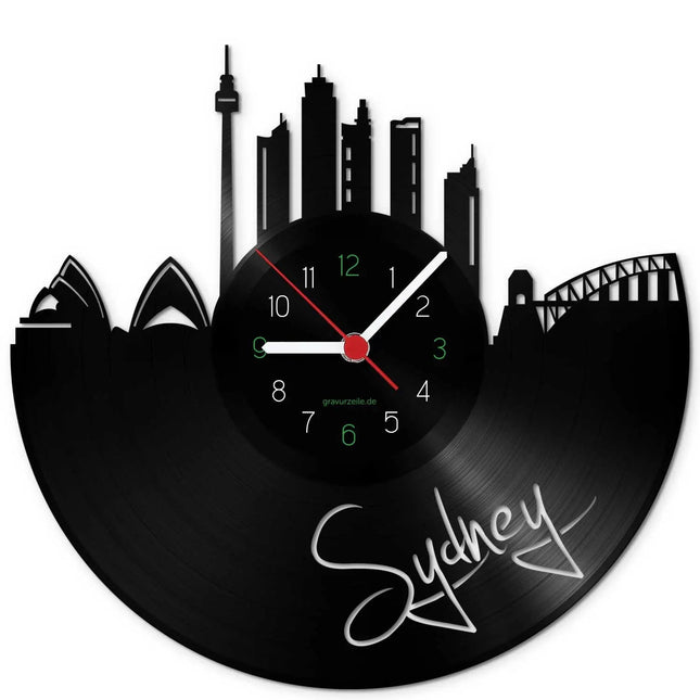 SEO. Wanduhr aus Vinyl Skyline Sydney - Linkreich