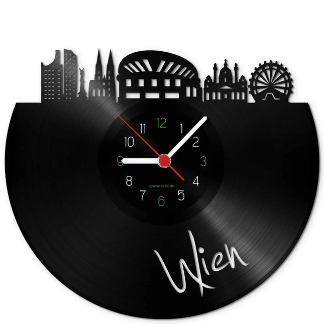 SEO. Wanduhr aus Vinyl Skyline Wien - Linkreich