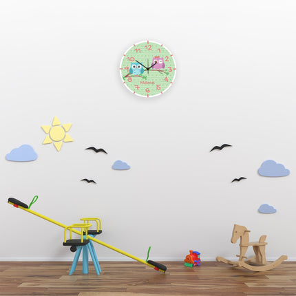 SEO. Wanduhr Kinder Eule mit Namen - mit UV Druck - Linkreich