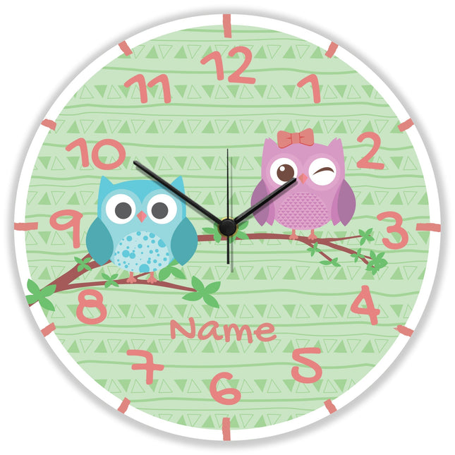 SEO. Wanduhr Kinder Eule mit Namen - mit UV Druck - Linkreich