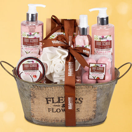 10-teiliges Kokosnuss & Erdbeerduft Geschenkset in Vintage Wanne