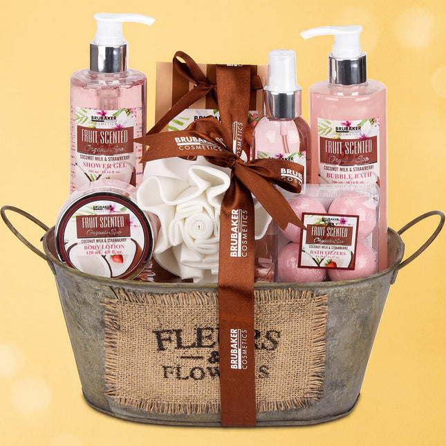 10-teiliges Kokosnuss & Erdbeerduft Geschenkset in Vintage Wanne
