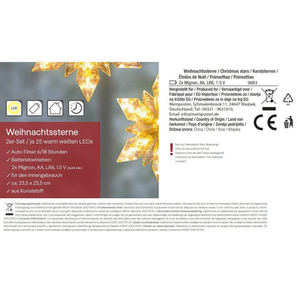 Weihnachten Stern LED 2er Set Beleuchtung Timer warmweiß Lichterkette innen (Lichterkette LED) kaufen bei Linkreich – Jetzt entdecken!