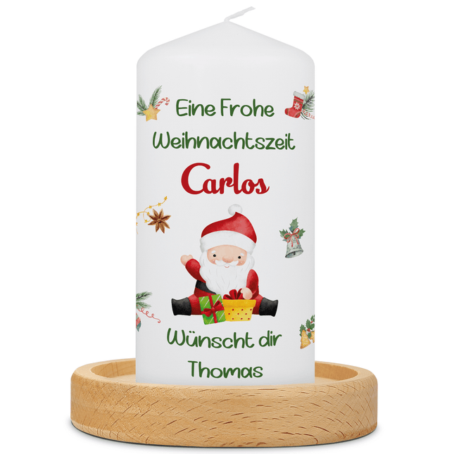 SEO. Weihnachtskerze "Fröhliche Weihnachten" mit Namen - Kleine Kerze Linkreich