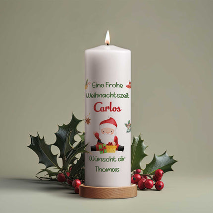 SEO. Weihnachtskerze "Fröhliche Weihnachten" mit Namen - Große Kerze Linkreich