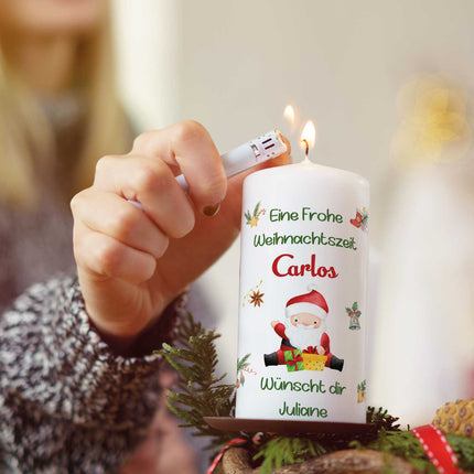 SEO. Weihnachtskerze "Fröhliche Weihnachten" mit Namen - Kleine Kerze Linkreich