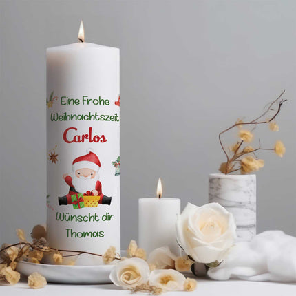 SEO. Weihnachtskerze "Fröhliche Weihnachten" mit Namen - Große Kerze Linkreich