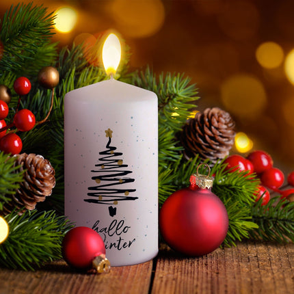 SEO. Weihnachtskerze "Hallo Winter" - Große Kerze Linkreich