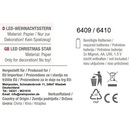 Weihnachtsstern Ø 43 cm Papier - Stern LED Weihnachtsbeleuchtung deko Rot (Weihnachststern) kaufen bei Linkreich – Jetzt entdecken!