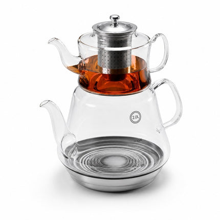 Weissberg Türkische Teekanne Glas Induktionsgeeignet mit Edelstahl Infuser W57 Serie