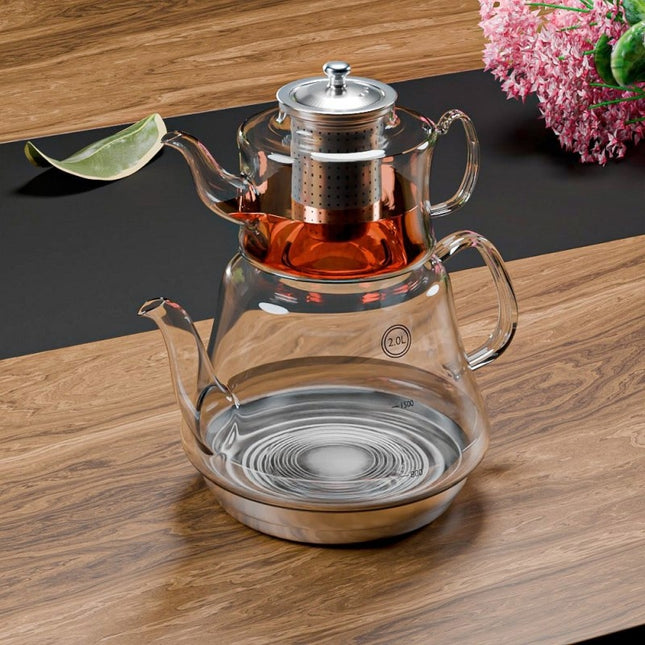 Weissberg Türkische Teekanne Glas Induktionsgeeignet mit Edelstahl Infuser W57 Serie