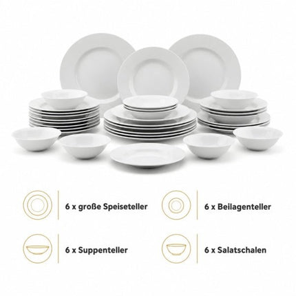 Weisse Rose Bianco Classico Porzellan Tafelservice 24-teilig – Service für 6 Personen - Linkreich