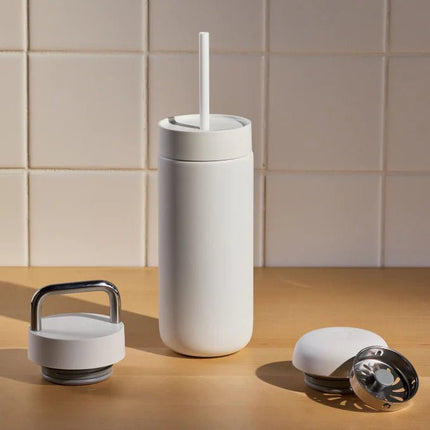 Fellow Carter Move Becher 473 ml Set mit 3 Deckeln (3-in-1) – Matt-Weiß