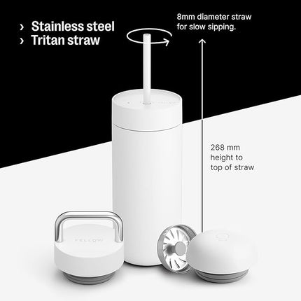 Fellow Carter Move Becher 473 ml Set mit 3 Deckeln (3-in-1) – Matt-Weiß