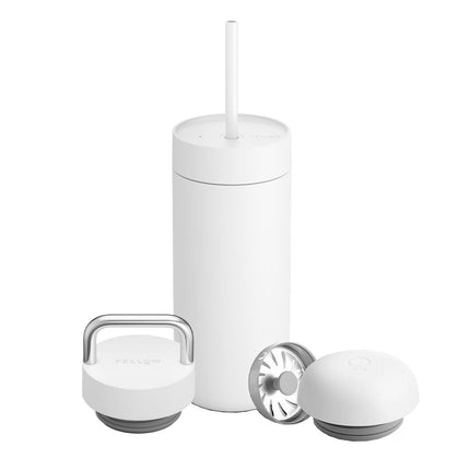 Fellow Carter Move Becher 473 ml Set mit 3 Deckeln (3-in-1) – Matt-Weiß