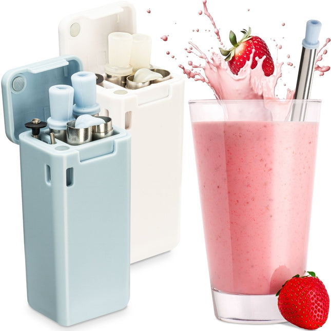 Wiederverwendbare Strohhalme aus Edelstahl & Silikon Trinkhalme Blau Weiß - 2er Set (Strohhalme) kaufen bei Linkreich – Jetzt entdecken!