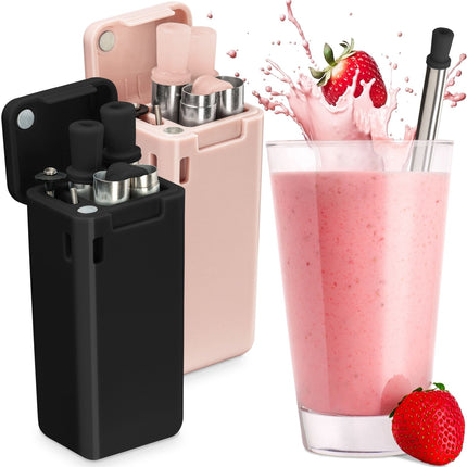 Wiederverwendbare Strohhalme aus Edelstahl & Silikon Trinkhalme Schwarz Rosa - 2er Set (Strohhalme) kaufen bei Linkreich – Jetzt entdecken!