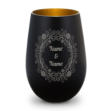 SEO. Windlicht mit Gravur - "Nature Ornament Flower" für Paare - Schwarz - Bronze Linkreich