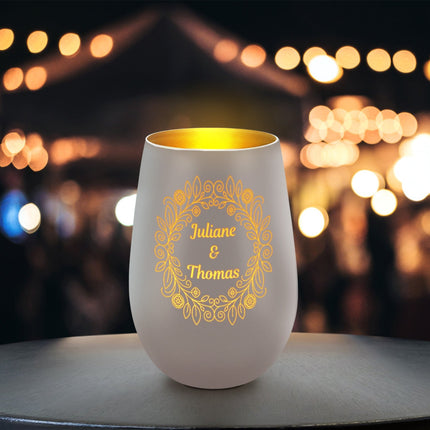 SEO. Windlicht mit Gravur - "Nature Ornament Flower" für Paare - Schwarz - Gold Linkreich
