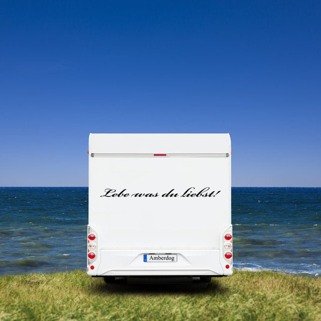 SEO. Wohnmobil Aufkleber: Lebe was Du liebst - 100x8cm Linkreich