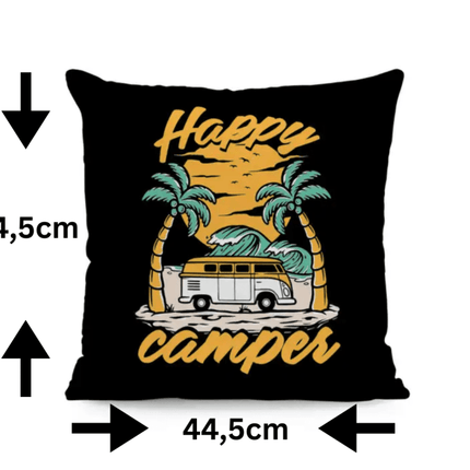 SEO. Wohnmobil Kissenbezug: Happy Camper in schwarz - Linkreich