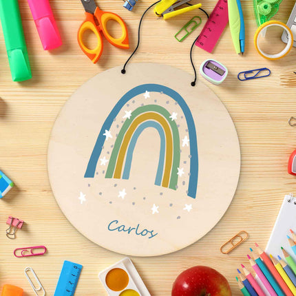 SEO. Wunderschönes Türschild mit Namen - Regenbogen - für Kinderzimmer - Junge Linkreich