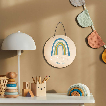 SEO. Wunderschönes Türschild mit Namen - Regenbogen - für Kinderzimmer - Junge Linkreich
