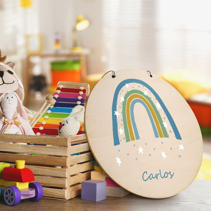 SEO. Wunderschönes Türschild mit Namen - Regenbogen - für Kinderzimmer - Junge Linkreich