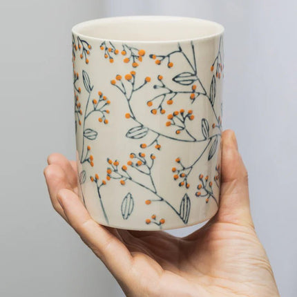 SEO. Zahnbürstenhalter ROMANTIC aus Steinzeug – handgestempelt & floral | Tranquillo - Linkreich