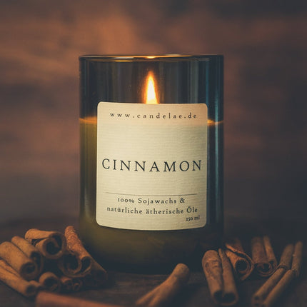 Zimt – Duftkerze aus Sojawachs mit warmem, inspirierendem Aroma für gemütliche Momente (Kerze aus alter Weinflasche) kaufen bei Linkreich – Jetzt entdecken!