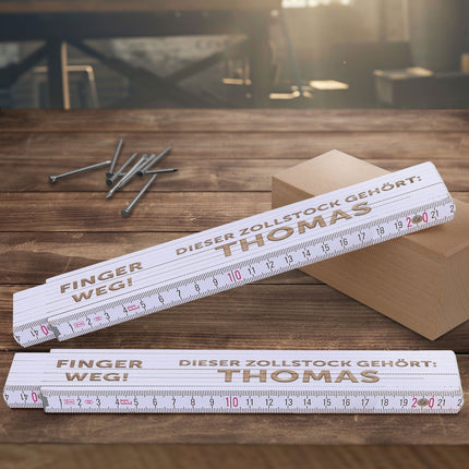 SEO. Zollstock 2 Meter mit Gravur - Finger Weg! - Personalisiert mit Namen - Gravur Linkreich