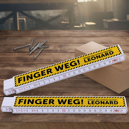 SEO. Zollstock 2 Meter mit Gravur - Finger Weg! - Personalisiert mit Namen - UV Druck Linkreich