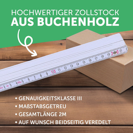 SEO. Zollstock 2 Meter mit Gravur oder Druck - Wunschname - Personalisiert mit Namen - UV Druck Linkreich